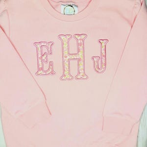 Monogrammed Applique Sweatshirt: Light Pink Floral, Girls Toddler Sweatshirt. Monogramed Sweathsirt