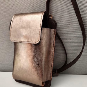 Bolso de cuero dorado para teléfono, bandolera, bolso de mano, manos libres, bolso pequeño para teléfono para llaves y tarjeta bancaria, cuero genuino