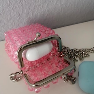 Beaded headphone case,boho headphone case,pink case ,airpod case, earphone case, pink cover