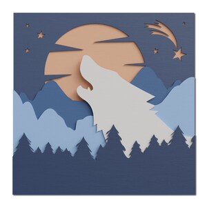 Multi-Layer Wolf Mountains Moon SVG - laser cut template, laser dxf, laser svg