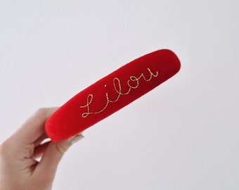 Bespoke Hand Embroidered velvet Name Headband