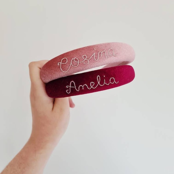 Personalised Hand Embroidered velvet Name Headband