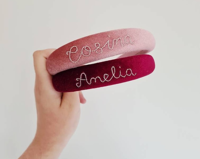 Personalised Hand Embroidered velvet Name Headband