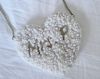 Bridal Pearl beaded bride coin purse | personaliseable | bridal clutch | bride | wedding bag | heart bag | pearl bag