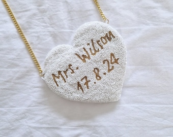 Personalized Beaded Bride Heart Bag: Bridal Clutch Coin Purse