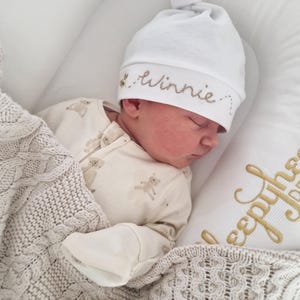 Personalized Hand Embroidered Bee Baby Hat: Newborn Gift