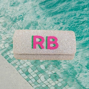 Personalised block initial Beaded clutch bag