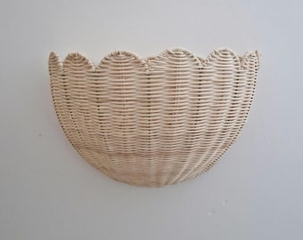Handwoven Scalloped Rattan Wall Basket | Boho Nursery Storage