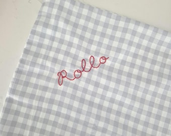 Hand Embroidered Name Pillowcase: Gingham Pillow