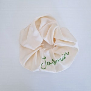 Personalised Hand Embroidered satin scrunchie