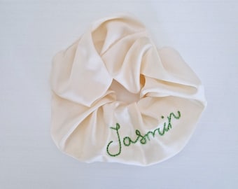 Personalised Hand Embroidered satin scrunchie