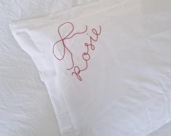 Hand Embroidered Name Pillowcase: Heirloom Cotton Frill Pillow