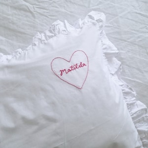 Personalised Name heart Pillow case Frill pillow hand embroidered name pillow valentine's pillowcase image 3