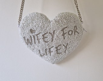 Wifey for Lifey beaded bride coin purse | personaliseable | bridal clutch | bride | wedding bag | heart bag