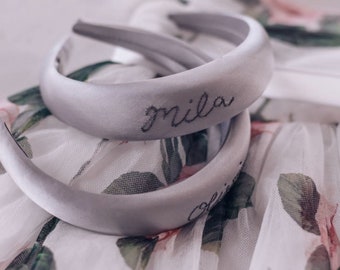 Personalised Hand Embroidered satin Headband | name headband