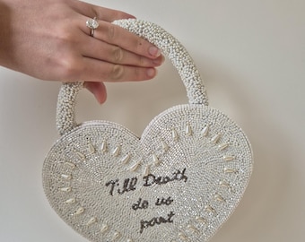 Personalised Beaded Bride Heart Bag: Bridal Clutch