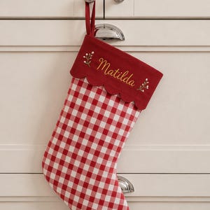 Personlig Julstrumpa – Broderad Namn Ginghamstrumpa Storbritannien