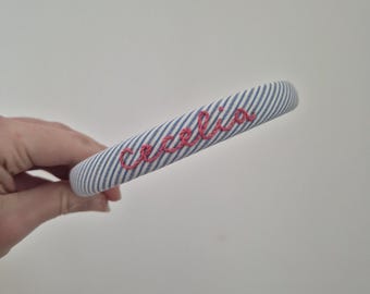 Personalised Hand Embroidered Skinny Name Headband  stripe