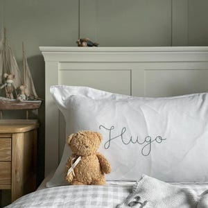 Personalised Name Pillow case |Frill pillow | hand embroidered name pillow | oxford pillowcase