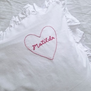 Personalised Name heart Pillow case Frill pillow hand embroidered name pillow valentine's pillowcase image 4