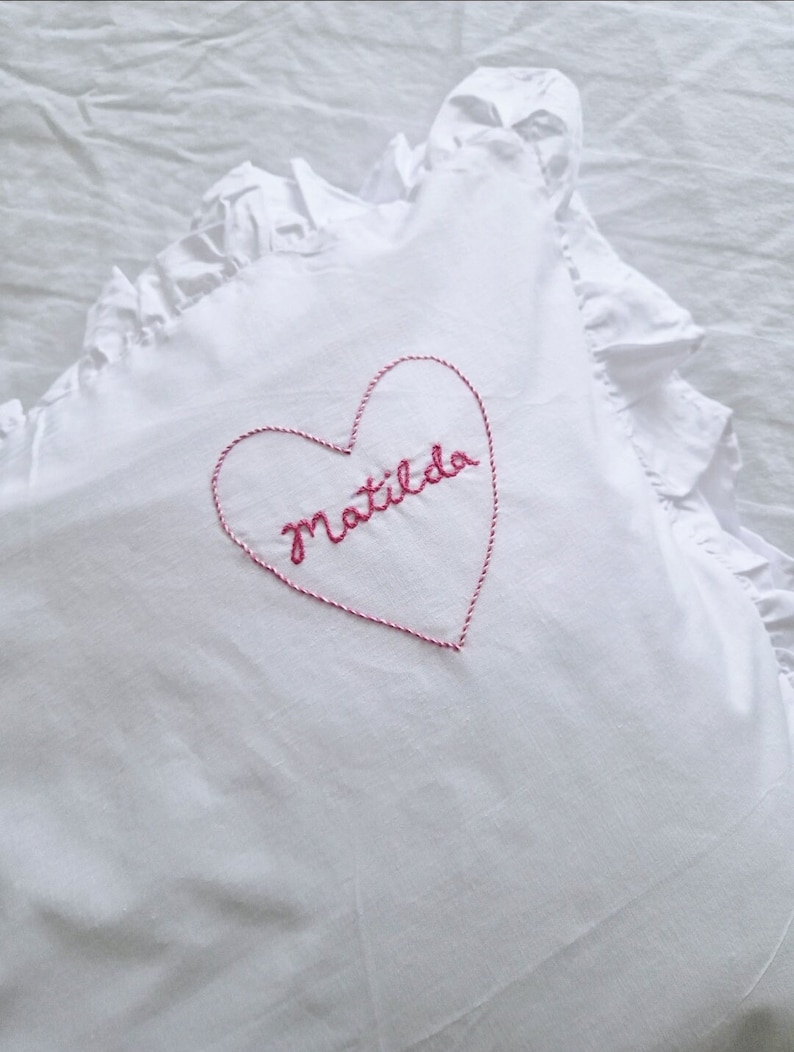 Personalised Name heart Pillow case Frill pillow hand embroidered name pillow valentine's pillowcase image 4