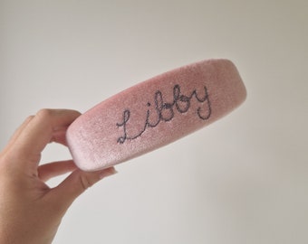 Personalised Hand stitched velvet or satin Name Headband | Hand Embroidered