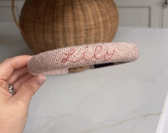 Personalised Hand Embroidered tweed Name Headband