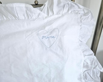 Hand Embroidered Name Pillowcase: Heart Frill, Personalized Valentine's Gift