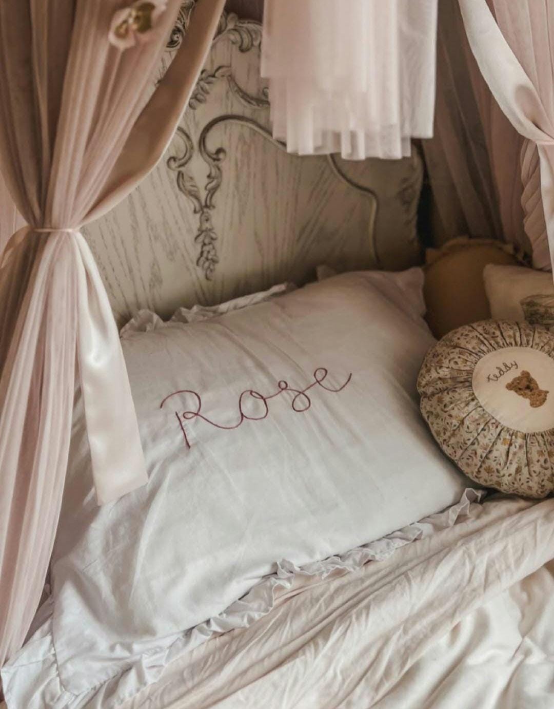 Hand Embroidered Name Pillowcase: Heirloom Cotton Frill Pillow