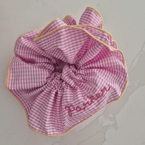 Personalised gingham Hand Embroidered oversized scrunchie