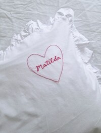 Personalised Name heart Pillow case |Frill pillow | hand embroidered name pillow | valentine's pillowcase
