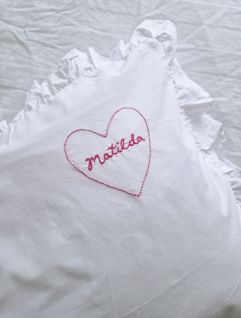 Personalised Name heart Pillow case Frill pillow hand embroidered name pillow valentine's pillowcase image 2