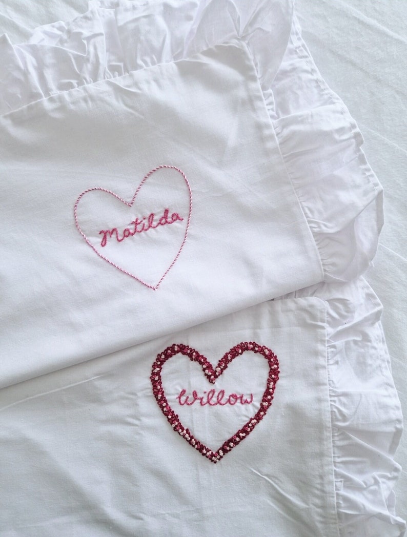 Personalised Name heart Pillow case Frill pillow hand embroidered name pillow valentine's pillowcase image 5