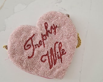 Trophy wife Beaded Heart Coin Purse: Personalized Bridal Clutch bag
