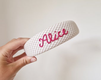 Personalised Hand Embroidered Gingham Name Headband