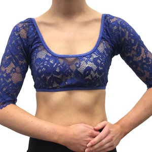 Manica sottoveste Pizzo elasticizzato Collo inferiore Manica al gomito Royal Blue