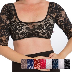 Underdress Sleeve Stretch Lace Lower Neck Elbow Sleeve Black