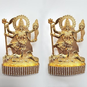 2 x Goddess Kali Maa , Rare Stone Decorated, Gold Plated Idol Statue&#39;s