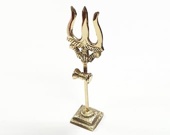Lord Shiva Brass standing Trishul ( Trident ) with attached Damaru