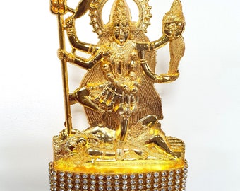 Goddess Kali Maa , Rare Stone Decorated, Gold Plated Idol Statue