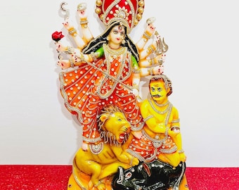 Sällsynt stor handdekorerad gudinna Durga-staty