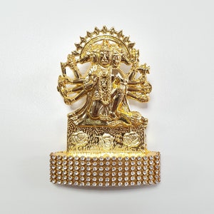 Lord Hanuman Panchmukhi ( 5 Face ) , Rare Stone Decorated, Gold Plated Idol Statue