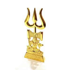 Rare Lord Shiva and Trishul ( Trident ) Gold Plated Statue
