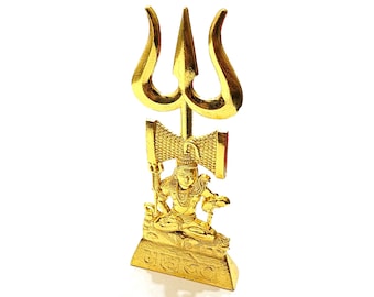 Rare Lord Shiva and Trishul ( Trident ) Gold Plated Statue