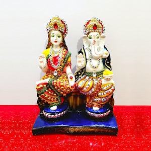Rare Lord Ganesh , Goddess Lakshmi / Laxmi Stone Decorated Statue