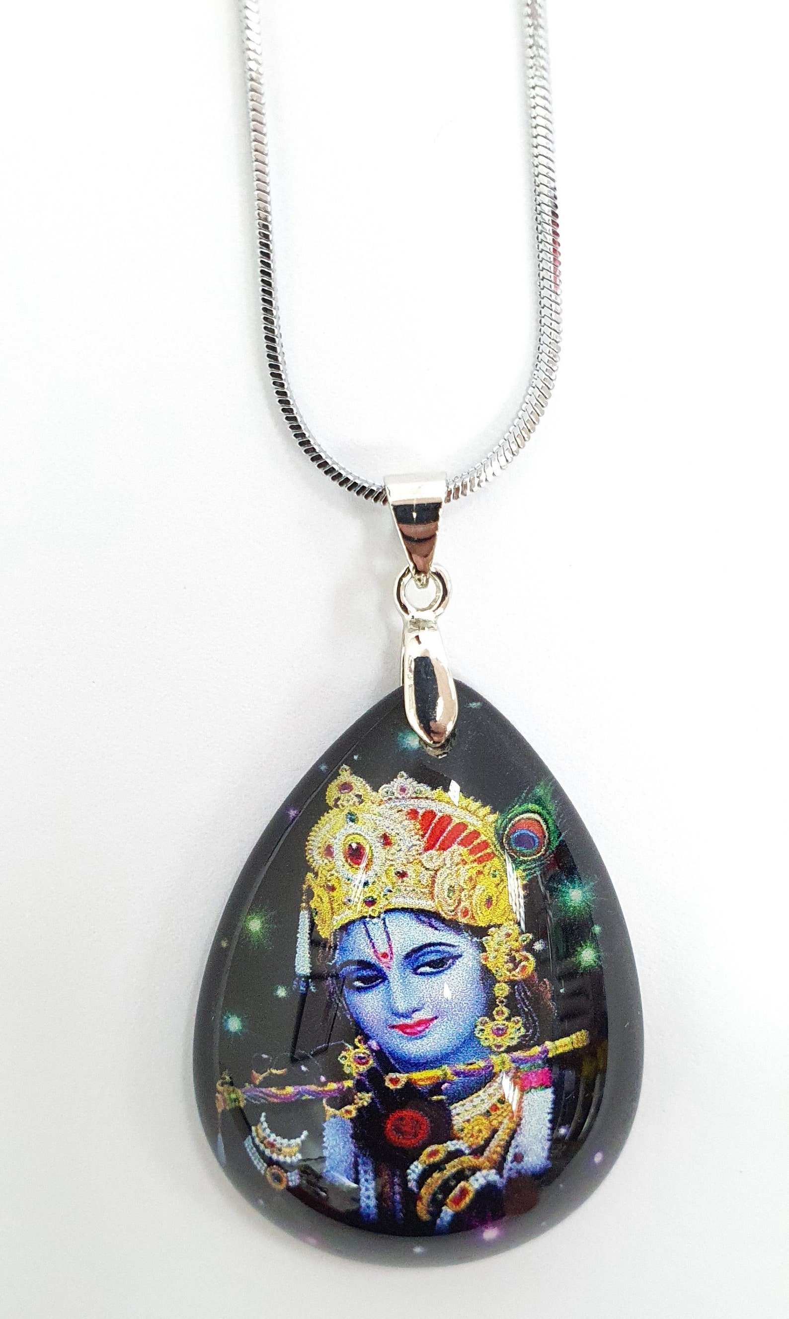 Lord Krishna Crystal Pendant with Silver Chain High Quality Etsy