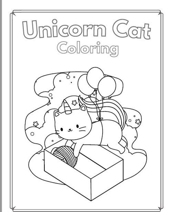 unicorn cat coloring book printable kitten coloring page for etsy