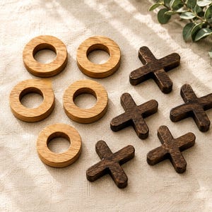 Wooden Tic Tac Toe Pieces, Solid Oak Tic Tac Toe Pieces, Replacement Game Pieces, Handmade Wood Game Set, 5 Xs & 5 Os
