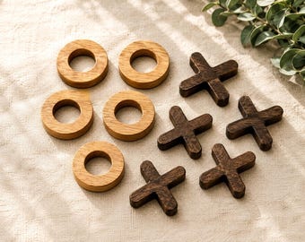 Wooden Tic Tac Toe Pieces, Solid Oak Tic Tac Toe Pieces, Replacement Game Pieces, Handmade Wood Game Set, 5 Xs & 5 Os