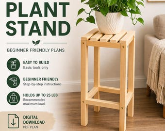 Planos para soporte de plantas DIY / Planos de carpintería para principiantes / Soporte de madera para plantas de interior en PDF / Construcción de muebles DIY fácil / Descarga digital